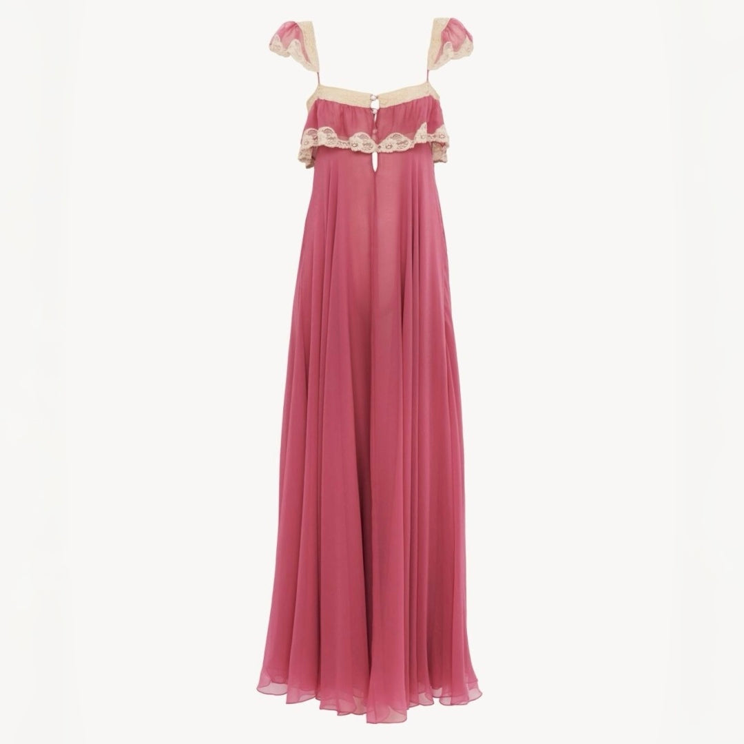 Chloe Women's 26S Dragon Fruit Colored Lace Edged Silk Suspender Dress Lady #82521A