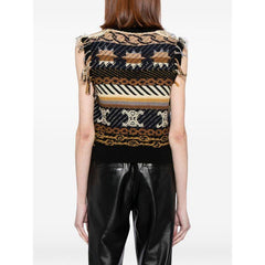 Celine Women's Spring/Summer Fringe Knit Vest Cachemire Fashion Color-Block Sleeveless Knit Vest #193282