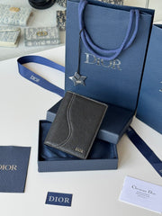 Dior Men's CD lcon Vertical Bifold Card Holder Passport Holder Casual Logo Solid Color Canvas Leather Saddle Passport Cover Wallet Purse Bags Bag 2ADCH169YKK-H00N #81355