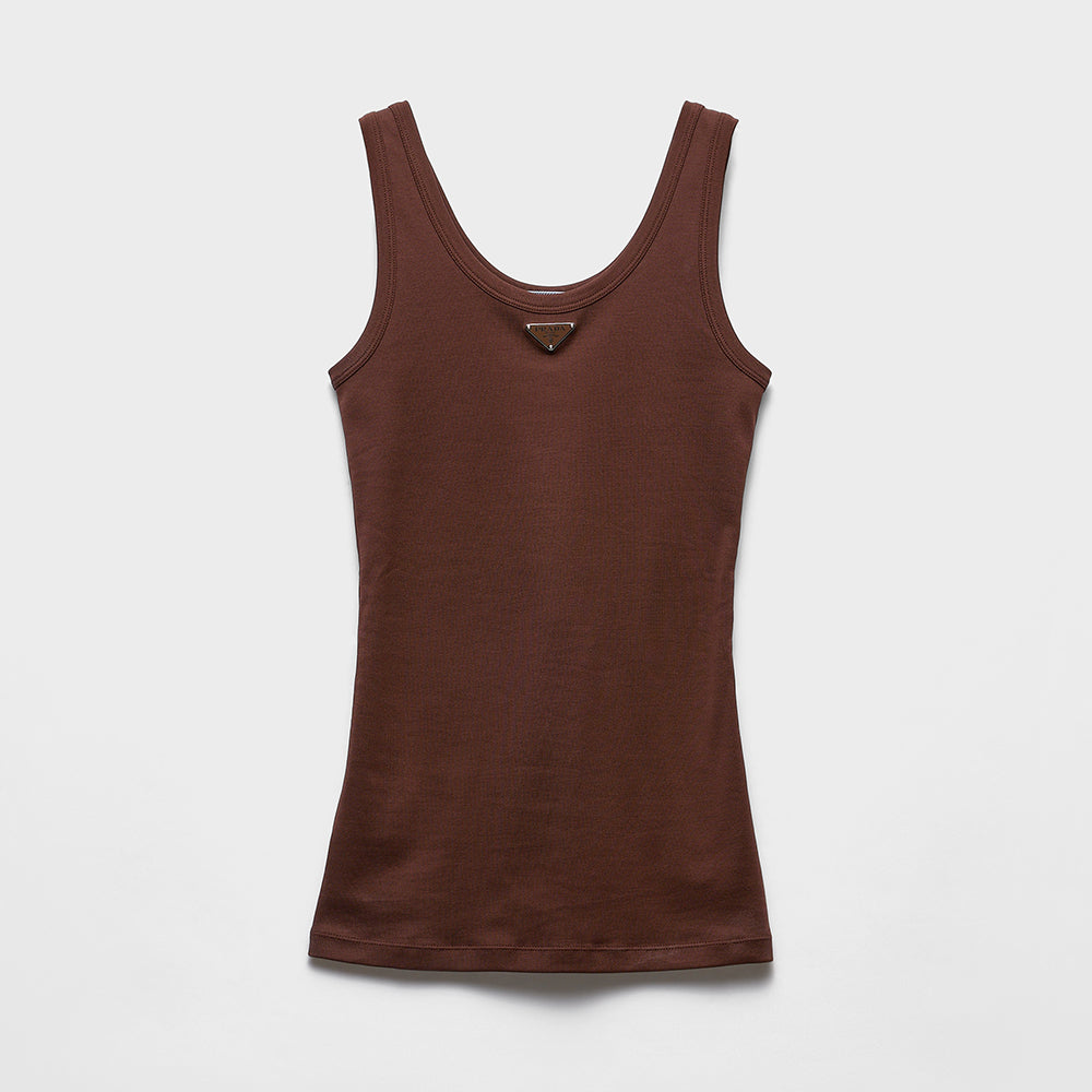 Prada Women's New Spring/summer Collection Triangle Logo 100% Cotton High-stretch U-neck Spaghetti-strap American-style Tank Top Slim-fit Baby Blue Fashionable Lady Vest #82786A