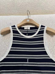 Saint Laurent Women's Spring/summer Blue Striped Two-tone Ribbed Knit Tank Top Fashionable Trendy V-neck Simple And Slim-fit Knit Tank Top Vest Lady #196015