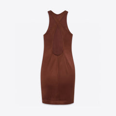 Saint Laurent Women's Lady Caramel-colored Tank Top With A Bare Back Dress Exuding Elegance And Grace For Banquets Mini Dresses  #195135