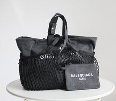 Balenciaga Women's Monogrammed Printed Drawstring Closure Mesh Pocket Tote Bag Bags #75669