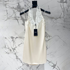 Saint Laurent Women's Acetate Patchwork Lace Spaghetti-strap Halter Neck Dress Sexy Elegant And Flattering Spring/summer Mini Dress Lady #196565