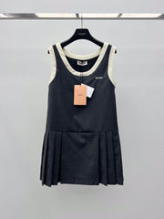 MiuMiuhirt Women's Spring/summer Cotton Gray Dress For Holiday Collection Loose Sleeveless Tank Top Pleated Dress Lady #195139