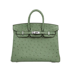 Hermes Women's Birkin 25 Ostrich Leather Platinum Bag With Silver Buckle Handbag Casual Solid Color Bag Bags H041944CK94 #2137
