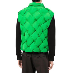 Bottega Veneta Men's Women's Woven Down Vest Solid Color Standing Collar Single Breasted White Duck Down Jacket Vest Ngvp #7216