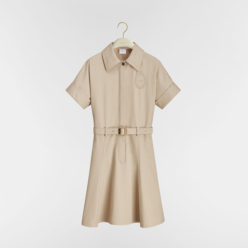 Dior M¨¦daillon Belted Shirtdress Beige Cotton And Silk Gabardine Stylish And Elegant Fitted Dress With A Lapel Collar And Belt Lady #84429A