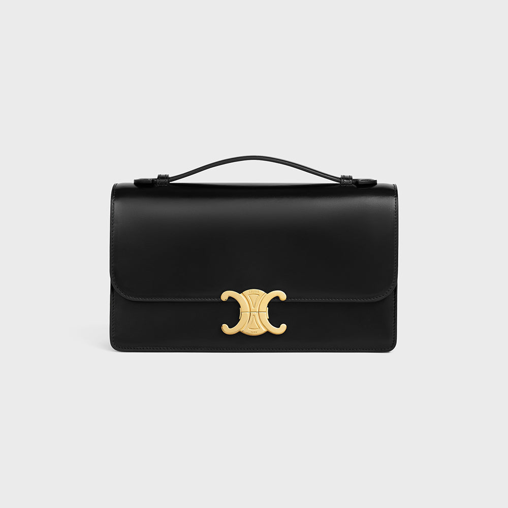 Celine Triomphe Women's Handbag Black Medium-sized Crossbody Bag With Gold Buckle And Flap Brown Stylish Elegant And Casual Bags #84132A