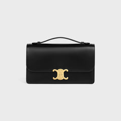 Celine Triomphe Women's Handbag Black Medium-sized Crossbody Bag With Gold Buckle And Flap Brown Stylish Elegant And Casual Bags #84132A