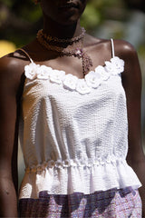 Chanel Women's Early Spring White 3d Floral Strapless Crop Lace-trim Top Elegant And Fashionable Blouse Vest Lady  #82596A