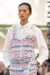 Chanel Women's Spring And Autumn High Street Cotton And Silk Tweed Multicolor Round Neck Sleeveless Vest Casual Mid Waist Shorts Ngvp #1551