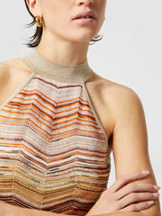 Missoni Women's Spring/summer Fashion Colorful Striped Gold Knit Dress Collision Sleeveless Mini Dresses Ngvp #1757