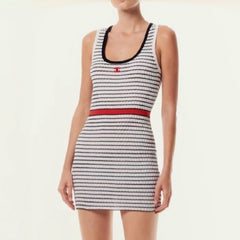 Chanel Women's Black And White Striped Tank Dress Stylish Refined And Elegant Summer Holiday Knit Tank Dress Lady #82922A