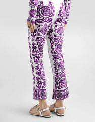 Dolce&Gabbana Women's Spring/Summer Majolica Printed Silk Round Neck Tie-Waist Charmeuse Dresses Casual Solid Color Long Pants Ngvp #2151