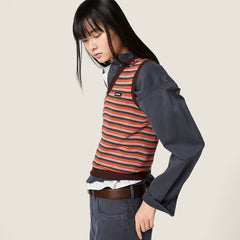 MiuMiu Women's Spring And Summer Color Blocked Striped Knitted Vest V-neck Sleeveless Head Knitted Vest Fashionable Temperament Casual Top Lady #194826