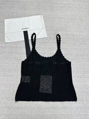 Chanel Women's Summer Fashion Casual Solid-Color Round Neck Breathable Lace Trim Tank Top Vest #78515
