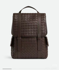 Bottega Veneta Back To School Men's Solid Color Flap Closure Woven Cowhide Leather Shoulder Bag Backpack Rucksack Bags #195225