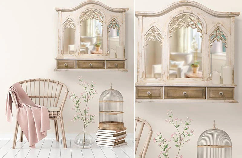 Distressed Mirror Wall Shelf