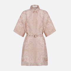 Dior Women's Floral Print Summer Belted Silk Solid Color Short Shirt Style Dresses #81182