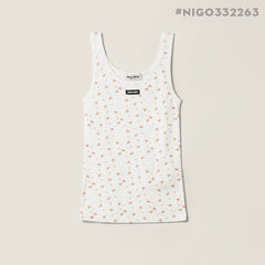 MIUMIU Women's Ribbed Knit Crew Neck Logo Patch Straight Tank Top #332263
