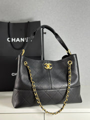 Chanel 25a Hobo Full-leather Black & Gold Horizontal Tote Bag Stylish Luxury Shimmering Shoulder Bag Handheld Large Capacity Bags  #82167A