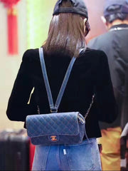 Chanel Rare Collectible: Vintage Chanel Deep Blue Denim Cf Handbag Stylish Elegant And Classic Shoulder Bag With Chain Strap Bags #82742A