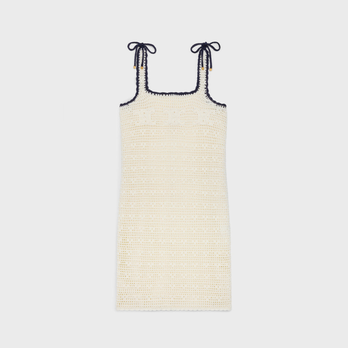 Celine Women's Summer TRIOMPHE Solid Color Crochet Knitted Cotton Strapless Mini Dress #77319