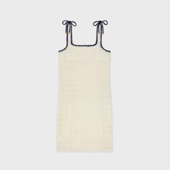Celine Women's Summer TRIOMPHE Solid Color Crochet Knitted Cotton Strapless Mini Dress #77319