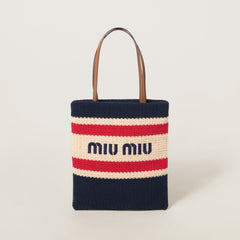 MiuMiu Women's Logo Embroidery Raffia Patchwork Cotton Thread Woven Shopping Bag Shoulder Tote Bags #76743