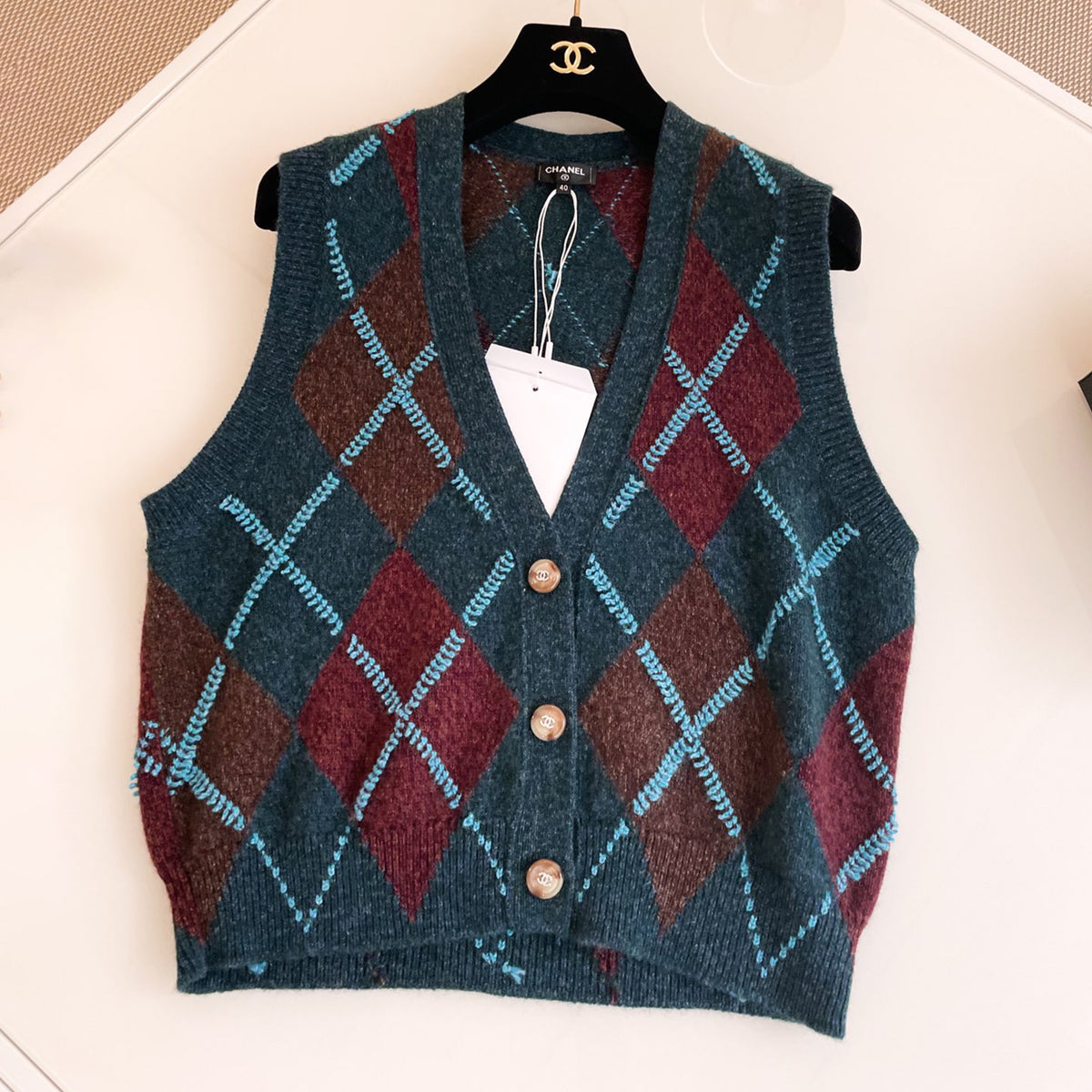 Chanel Women's spring and fall plaid retro fashion college style knitted Vest single-breasted tops Ngvp #8939