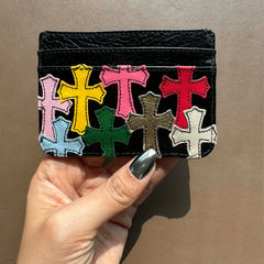 Chrome Hearts Men's Women's Colourful Cross Card Holder Purses Coin Purse Black Leather Fashion High Street Trend Personalised Wallet Bags Bag #81255