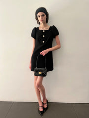 Celine Women's Princess-style Ruffled-sleeve Button-down Dress With A Retro Square Neckline A Stylish And Elegant Black Mini Dress This Spring And Summer Dresses Lady #195741