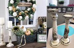 Distressed Wooden Candle Holders  Set of 2