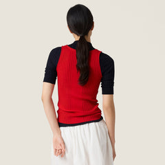 MiuMiu Women's Solid-Color Lace Knit Vest for Fall/Winter Stylish Layering Trend Retro-Chic Blouse #82439A