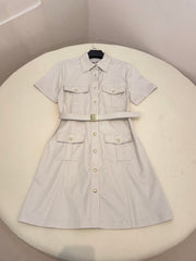 MiuMiu Women's Summer Spring Summer Solid Color Logo Single Breasted Short Casual Short Sleeve Dresses #72426