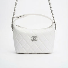 Chanel 25B Silver Buckle Star Double C Lunchbox Bag Single-Shoulder Crossbody Tote Hobo Bag Fashionable White Chain Handbag Bags #193527