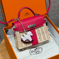Hermes Women's Classic Fashion Silver Buckle Leather Wicker Handbag Crossbody Bag Shoulder Bag Bags #78424