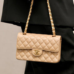 Chanel Classic Flap CF 23/25 Classic Chain Grainy Calfskin Mouth Cover Bag Shoulder Crossbody Medium Large Women's Beige Bag Bags A01112-Y01864-21209 #81232