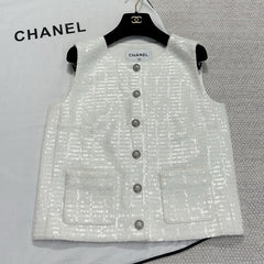Chanel Women's Spring And Autumn Beaded Solid Color Single-Breasted Fitted Sleeveless Sequin Vest Jacket Ngvp #1668