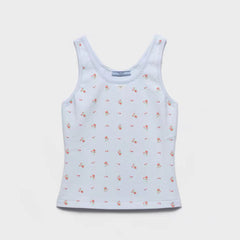 Prada Women's Spring And Summer Blue Floral Vest Lightweight Breathable Fashionable Casual Simple Sleeveless Vest Lady #195332