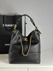 Chanel 25a Hobo Full-leather Black & Gold Vertical Tote Bag Stylish Luxury Shimmering Shoulder Bag Handheld Large Capacity Bags  #82166A