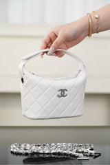 Chanel 25B Silver Buckle Star Double C Lunchbox Bag Single-Shoulder Crossbody Tote Hobo Bag Fashionable White Chain Handbag Bags #193527