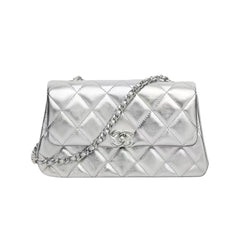 Chanel Women's Solid Color Diamond Pattern Sheepskin Chain Shoulder Strap Crossbody Bag Bags Metallic-colored Leather Tends To Fade Easily #77781