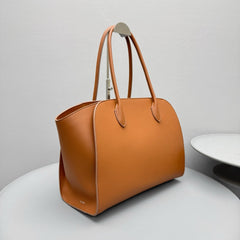 THE ROW Men's & Women's Marlo 14 Grained Leather Shopping Tote Solid Color Plain-Weave Leather Handbag Tote Bag Bags W1800L133BLANS #81731