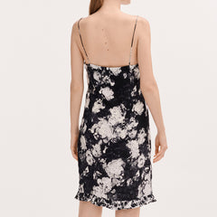 Chanel Women's Spring/summer French-style Elegant Black-and-white Floral Print Silk Spaghetti-strap Dress Lady #84266A
