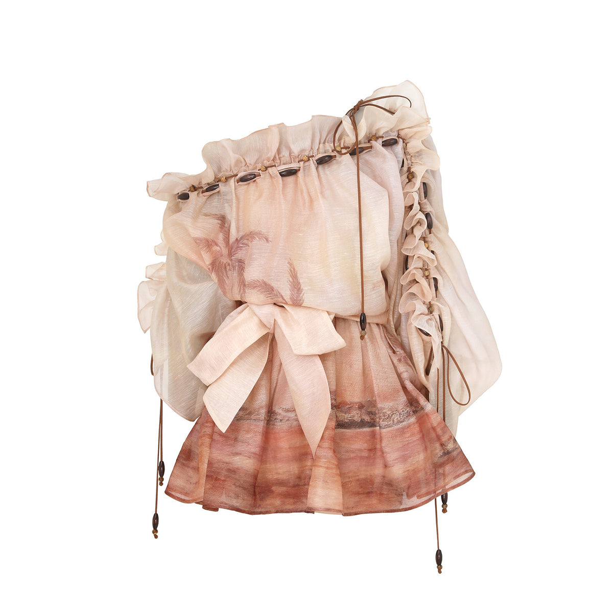 Zimmermann Women's Spring and Summer Show Pink Slant Strapless Loose Waist Ruffle Short Dresses #76189