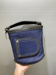 Delvaux Pin Bucket Women's Outer Stitching Solid Color Denim Patchwork Leather Tote Shoulder Bag Bags #76453
