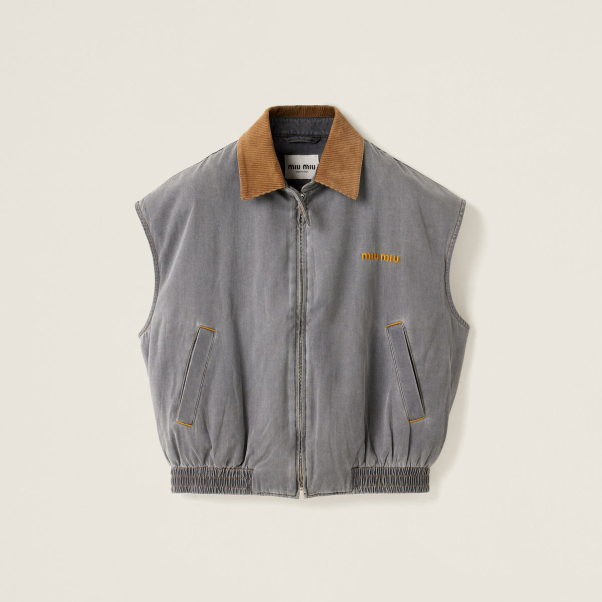 MiuMiu Women's Fall/Winter Logo Printed Splicing Lapel Zipper Closure Sleeveless Vest Jacket #76536