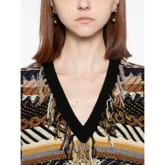 Celine Women's Spring/Summer Fringe Knit Vest Cachemire Fashion Color-Block Sleeveless Knit Vest #193282